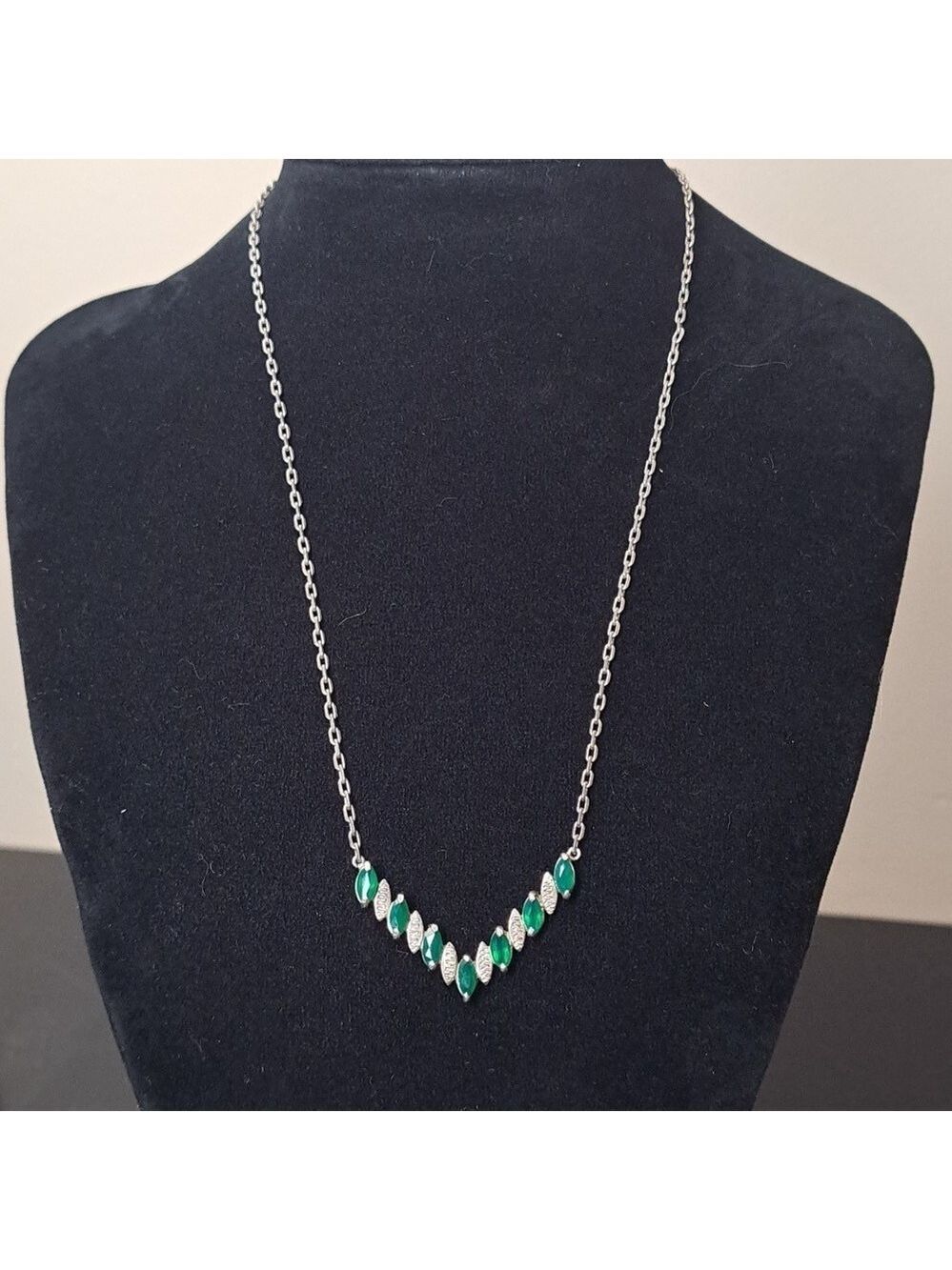 Vintage Silver and emerald marquis necklace